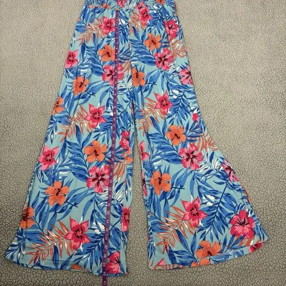 Lascana VS Womens Jumpsuit Faux Wrap Floral sz 10 Wide Leg Tropical bloomcore - Picture 12 of 16